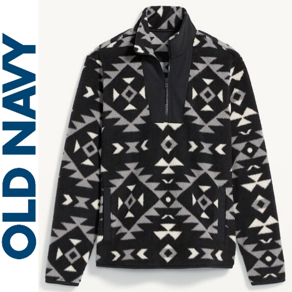 OLD NAVY Cozy Sherpa Half Zip Mock-Neck Sweatshirt, Southwestern Aztec, XL